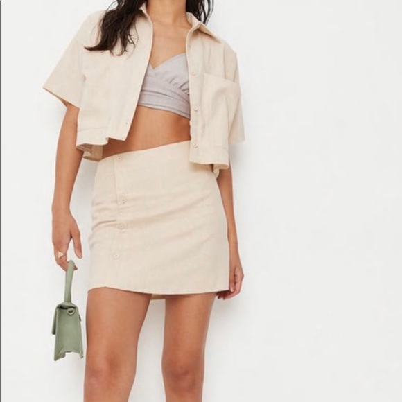 Missguided Dresses & Skirts - Missguided Cream Co Ord Linen Crop Shirt & Mini Skirt Set